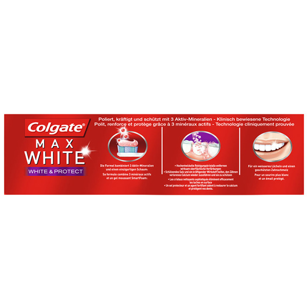 خمیر دندان کولگیت اصل آلمان 75ml | حفاظتی کامل و سفید کننده ملایم مدل Max White White Protect