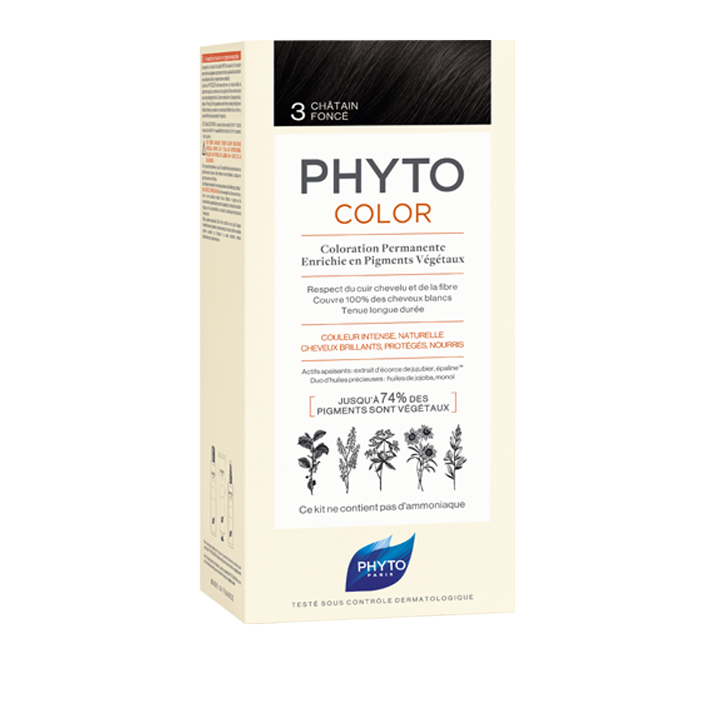 رنگ موی بدون آمونیاک فیتو کالر شماره 3 (جدید) | رنگ موی دائمی و گیاهی Phyto Phytocolor