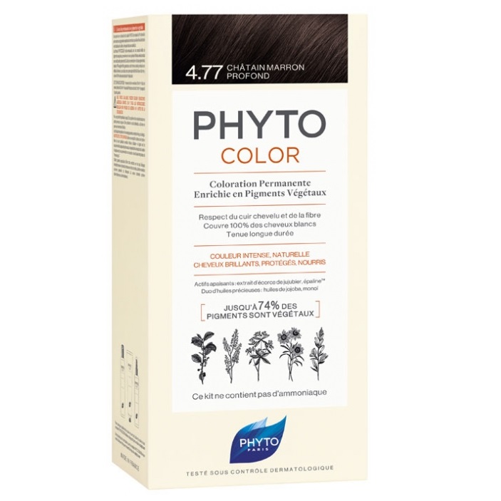 رنگ موی بدون آمونیاک فیتوکالر شماره 4.77 (جدید) | رنگ موی دائمی و گیاهی Phyto Phytocolor