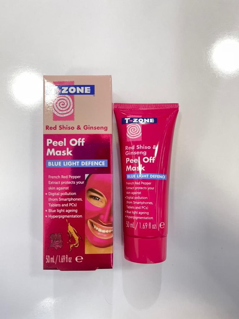 ماسک تی زون (T-Zone) اصل | مدل پیل آف شیسوی قرمز و جینسنگ، دفاع از پوست در برابر آلودگی و نور آبی | 50 میل