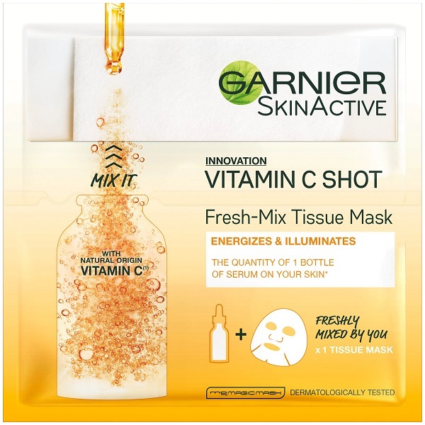 ماسک ورقه‌ای آبرسان و ویتامین سی گارنیر | مدل Fresh-Mix درخشان و روشن کننده، احیا و رفع خشکی | 33 گرم