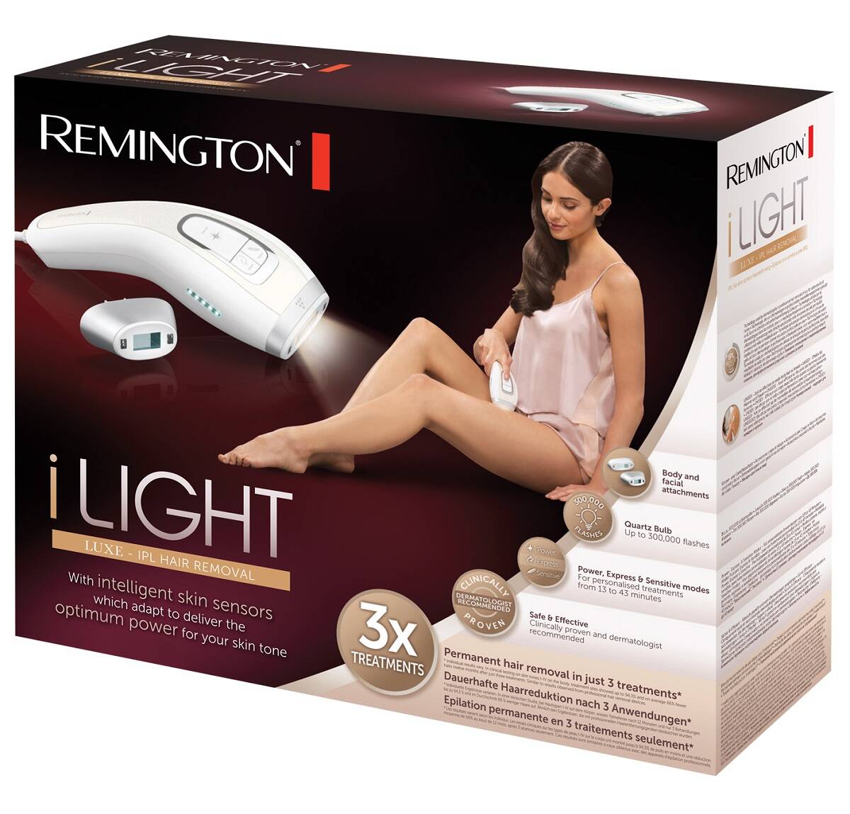 دستگاه لیزر بدن خانگی مدل IPL8500 رمینگتون اصل | برای استفاده زنان و مردان، مخصوص بدن و صورت، مجهز به تشخیص خودکار رنگ پوست Remington