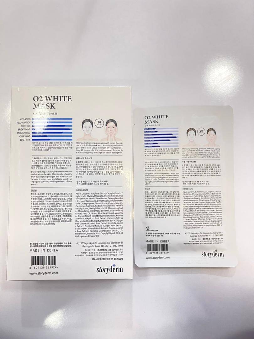 ماسک ورقه‌ای اتو وایت O2 White استوری درم Storyderm حجم 25 میل | ضد لک، سفید کننده، حبابی