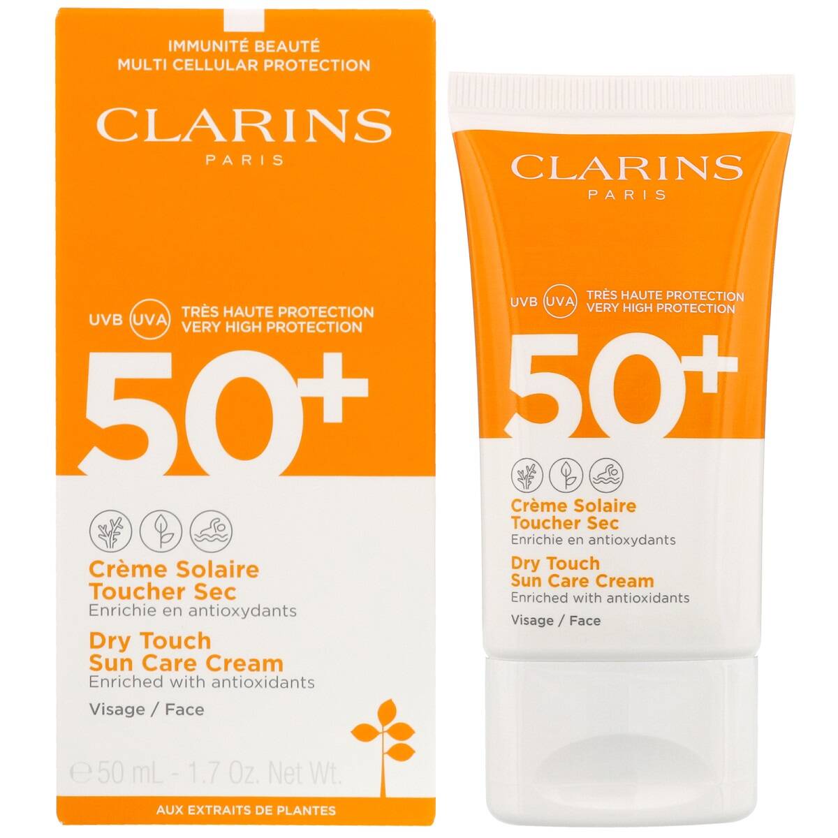 ضد آفتاب صورت و بدن Dry Touch SPF50+ کلارنس اصل با بافت فوق‌العاده سبک و مات | Clarins Dry Touch Facial Sun Care cream UVA/UVB spf 50+