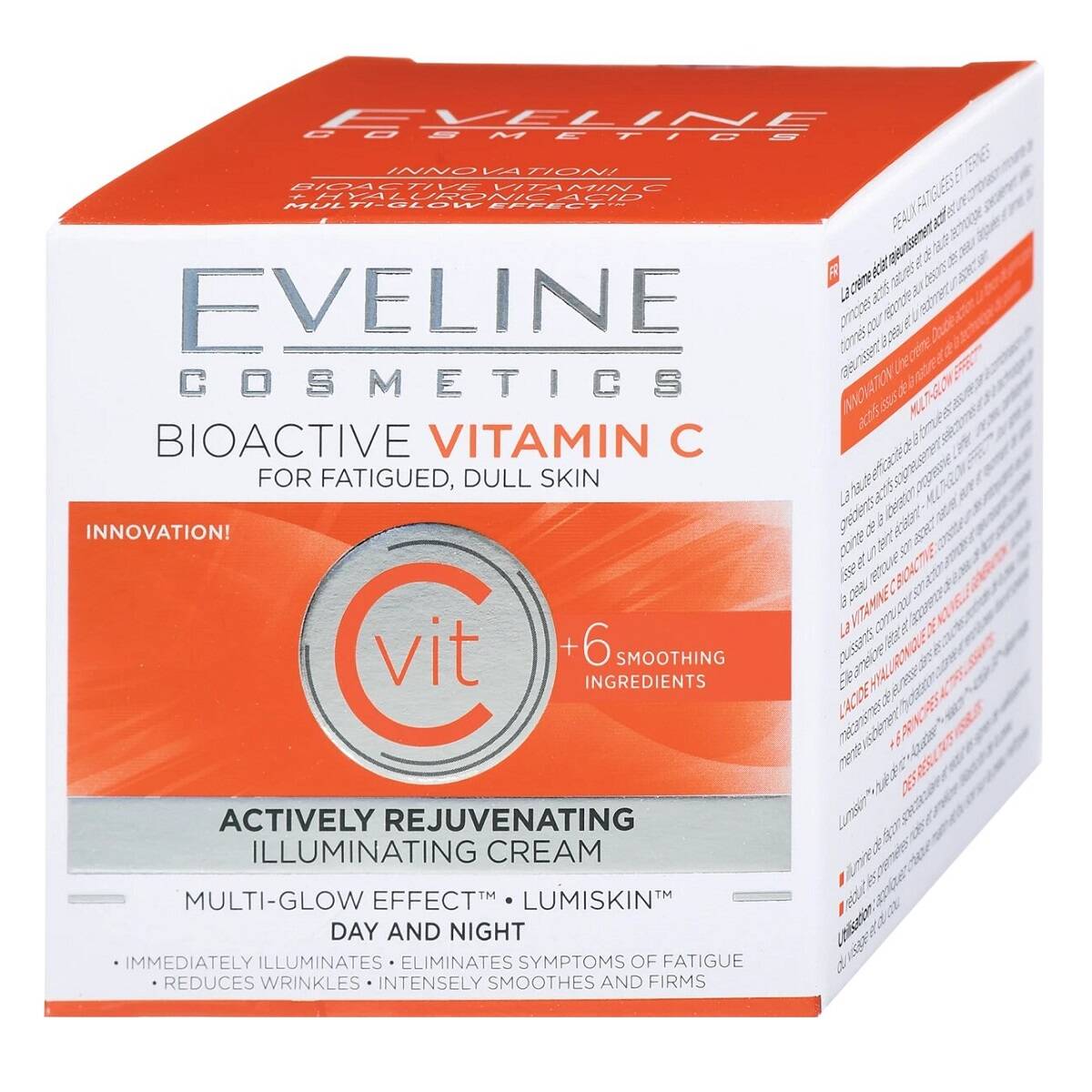 کرم شب و روز ویتامین C اولاین اصل روشن کننده و جوانساز پوست خسته، کدر و تیره (Eveline Bioactive Vitamin C Actively Rejuvenating Illuminating Day and Night Cream 50ml)