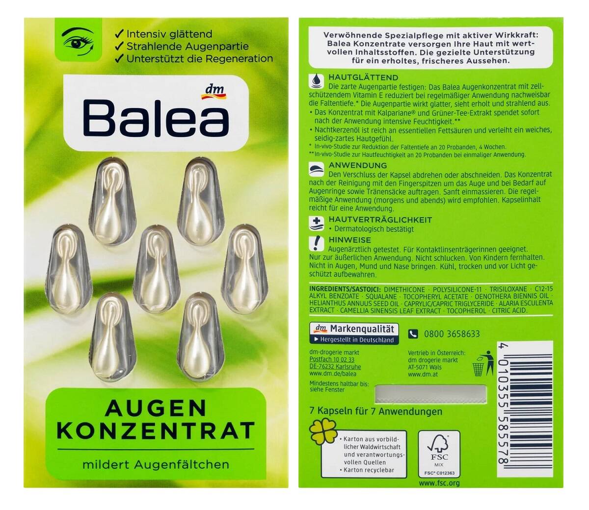 کپسول دور چشم باله آ حاوی ویتامین E و برطرف کننده چروک (Balea Eye Concentrate face set 7 capsules- Augen Konzentrat)