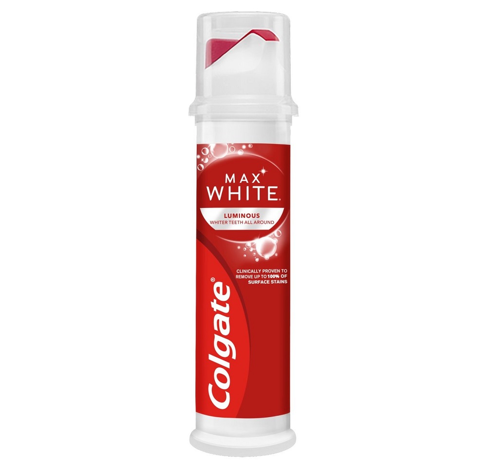 خمیردندان پمپی سفیدکننده مکس وایت کولگیت اصل آمریکا سفید کننده روزانه 100 میلی لیتر (Colgate Max White Luminous Whitening Toothpaste Pump)
