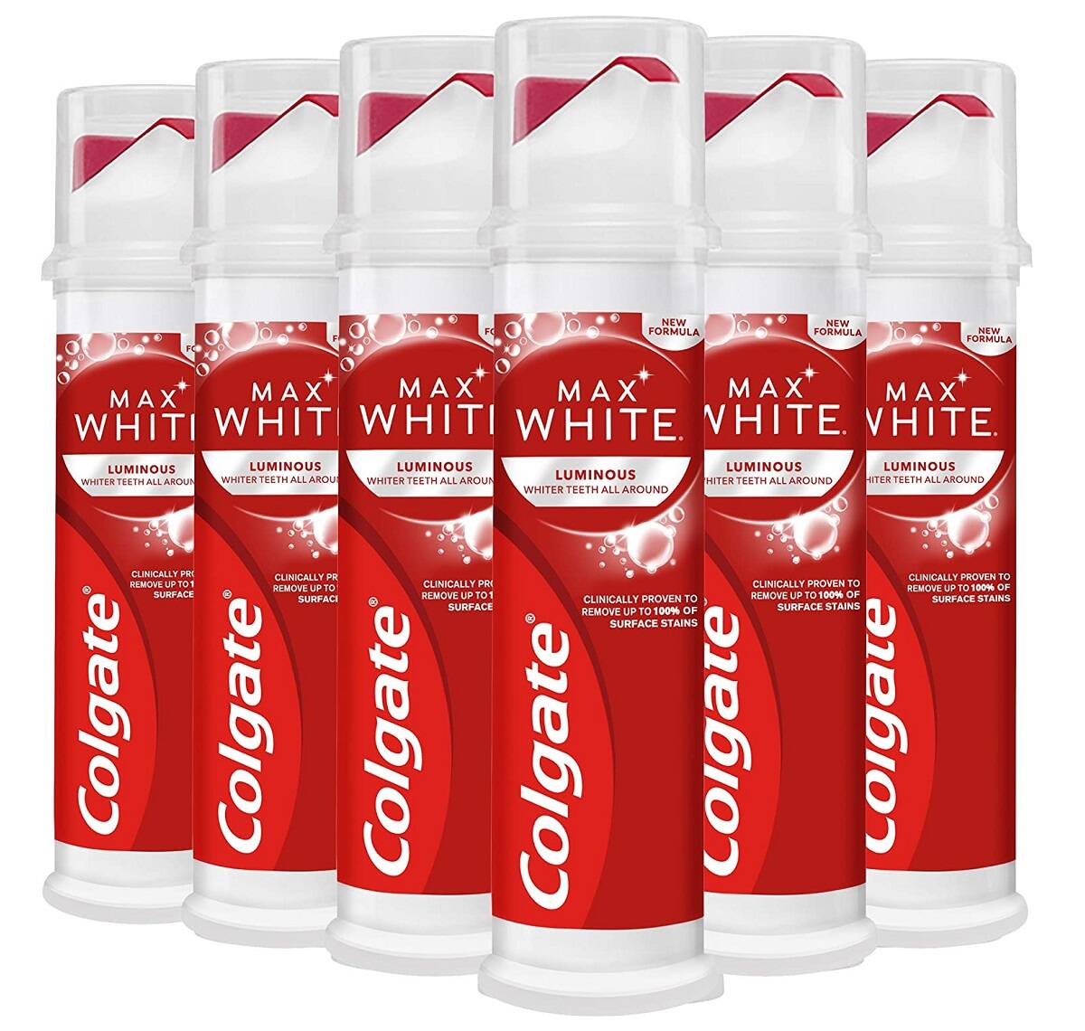 خمیردندان پمپی سفیدکننده مکس وایت کولگیت اصل آمریکا سفید کننده روزانه 100 میلی لیتر (Colgate Max White Luminous Whitening Toothpaste Pump)