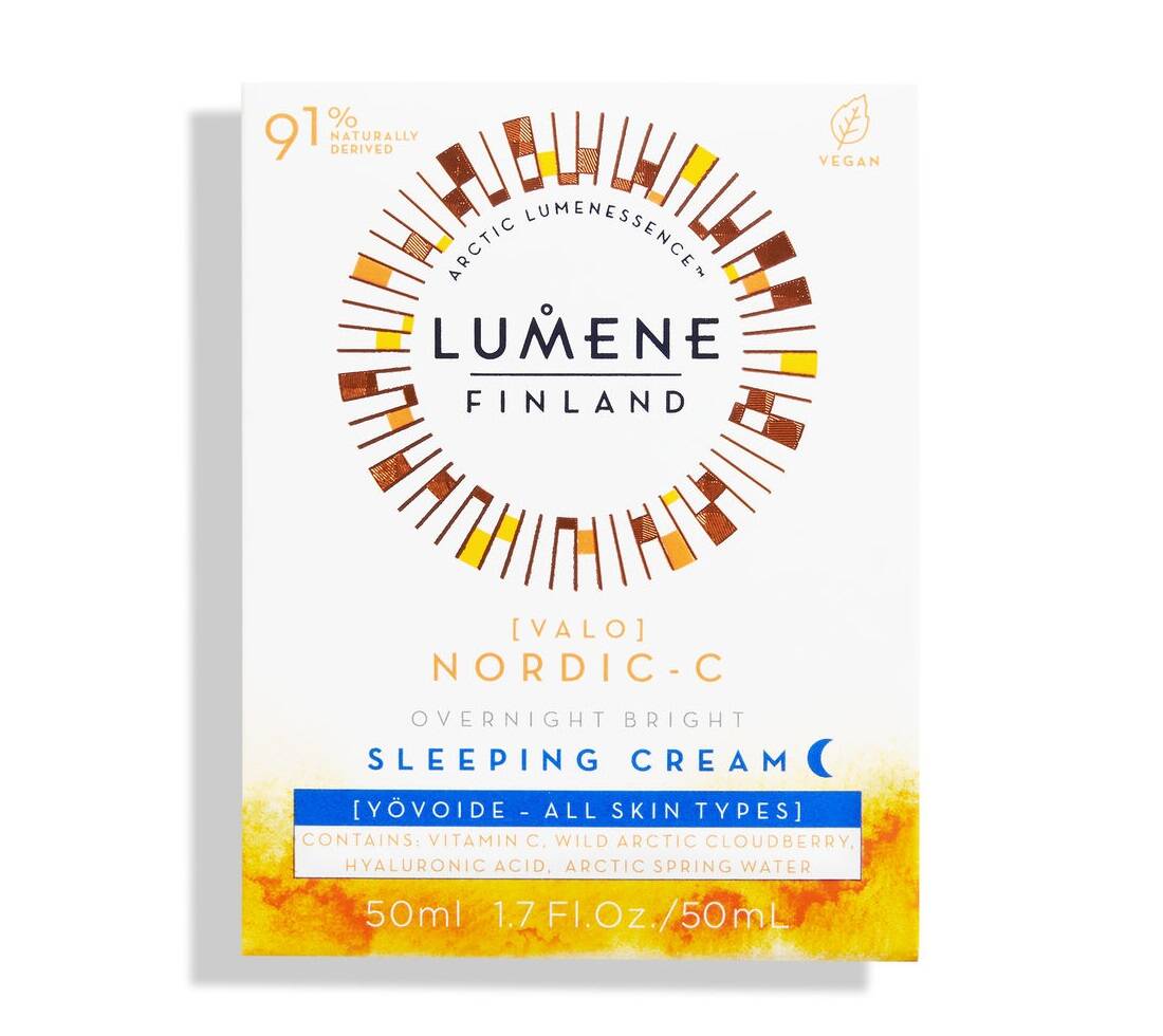 کرم شب ویتامین سی لومن 50 میل | مرطوب و نرم کننده، درخشان کننده، روشن کننده و ویتامینه - Lumene Finland NORDIC-C Valo Overnight Bright Sleeping Cream 50ml