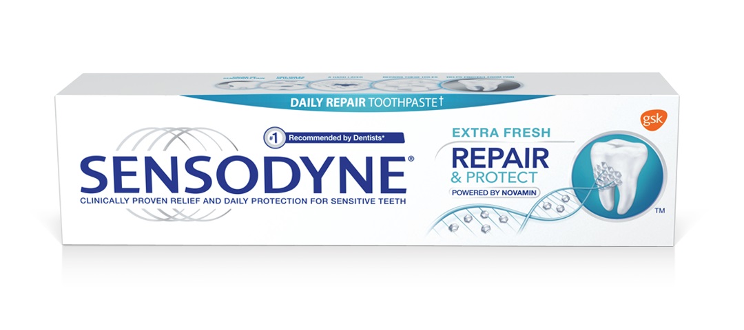خمیر دندان خنک کننده Repair & Protect سنسوداین – ترمیم کننده و خنک کننده و تازه کننده دندان های حساس مدل Extra Fresh Repair & Protect رنگ آبی Sensodyne
