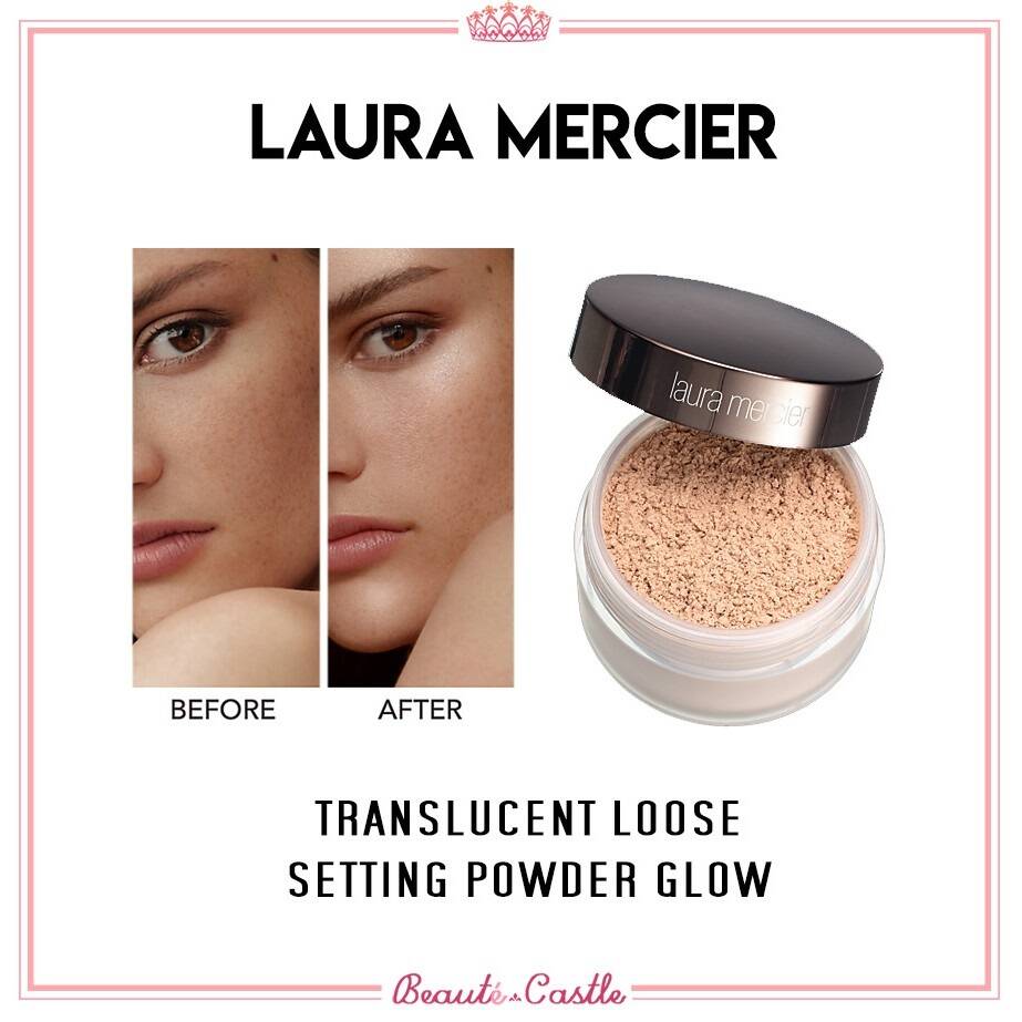 پودر بیک(فیکس) لورا مرسیه مدل glow finish – پودر فیکساتور براق و درخشان کننده لورا مرسیر (Laura Mercier Translucent Loose Setting Powder Glow Finish)