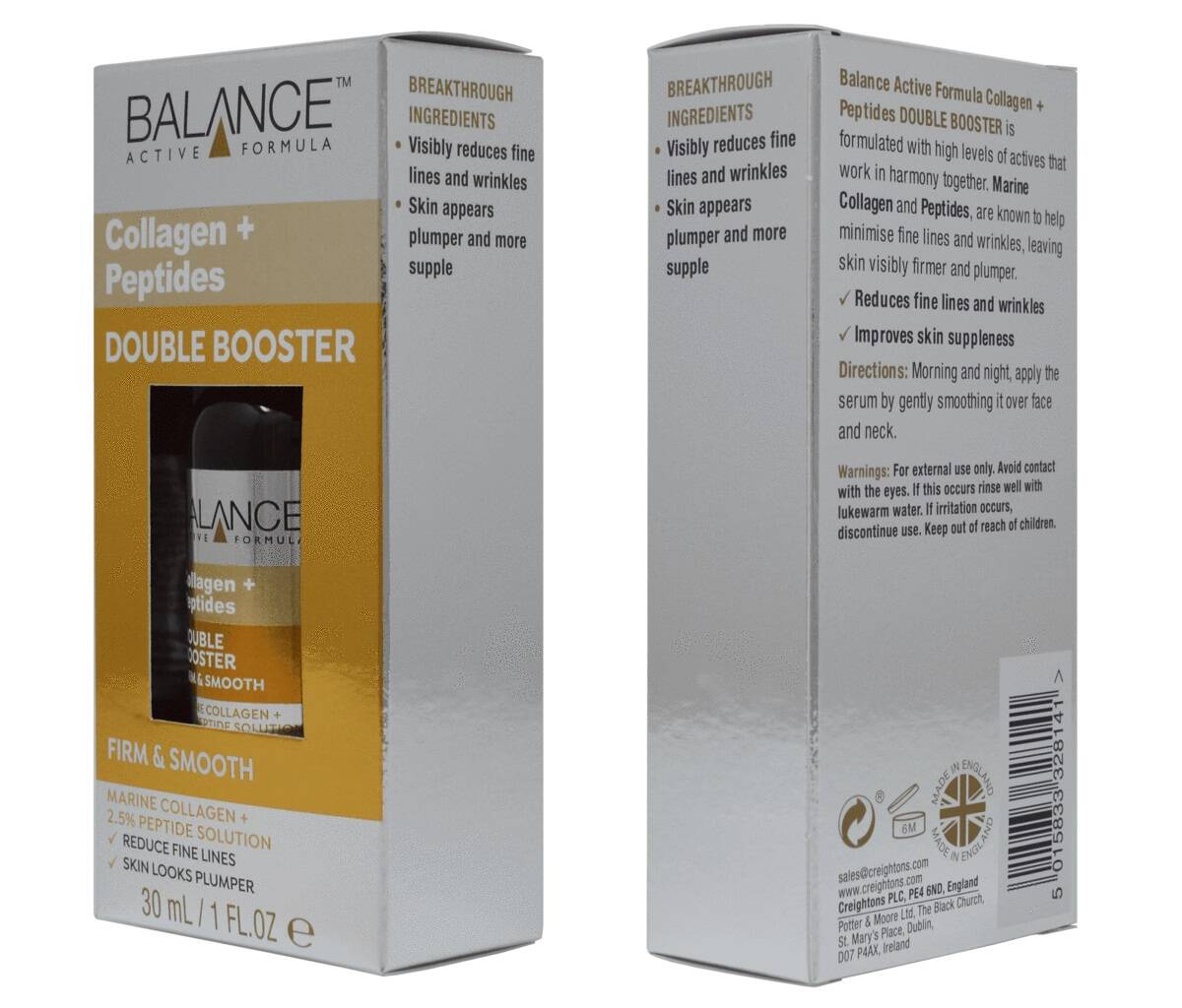 سرم کلاژن و پپتید بالانس دابل بوستر مدل کلاژن دریایی + پپتید 2.5% حجم ۳۰ میل | جوانساز و ضد چروک، لیفت قوی پوست (BALANCE Collagen + 2.5% Peptide Solution Double Booster 30ml)