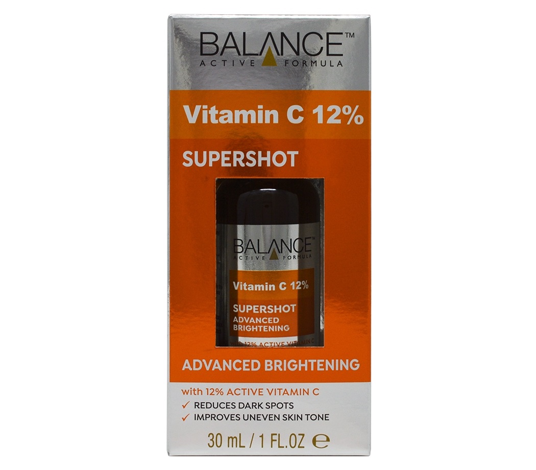 سرم بالانس ویتامین سی سوپر شات دابل بوستر مدل VITAMIN C ویتامین سی سوپر شات 12% حجم ۳۰ میل | ضدلک و روشن کننده قوی، بستن‌ منافذ (Balance 12% Vitamin C Supershot 30ml)