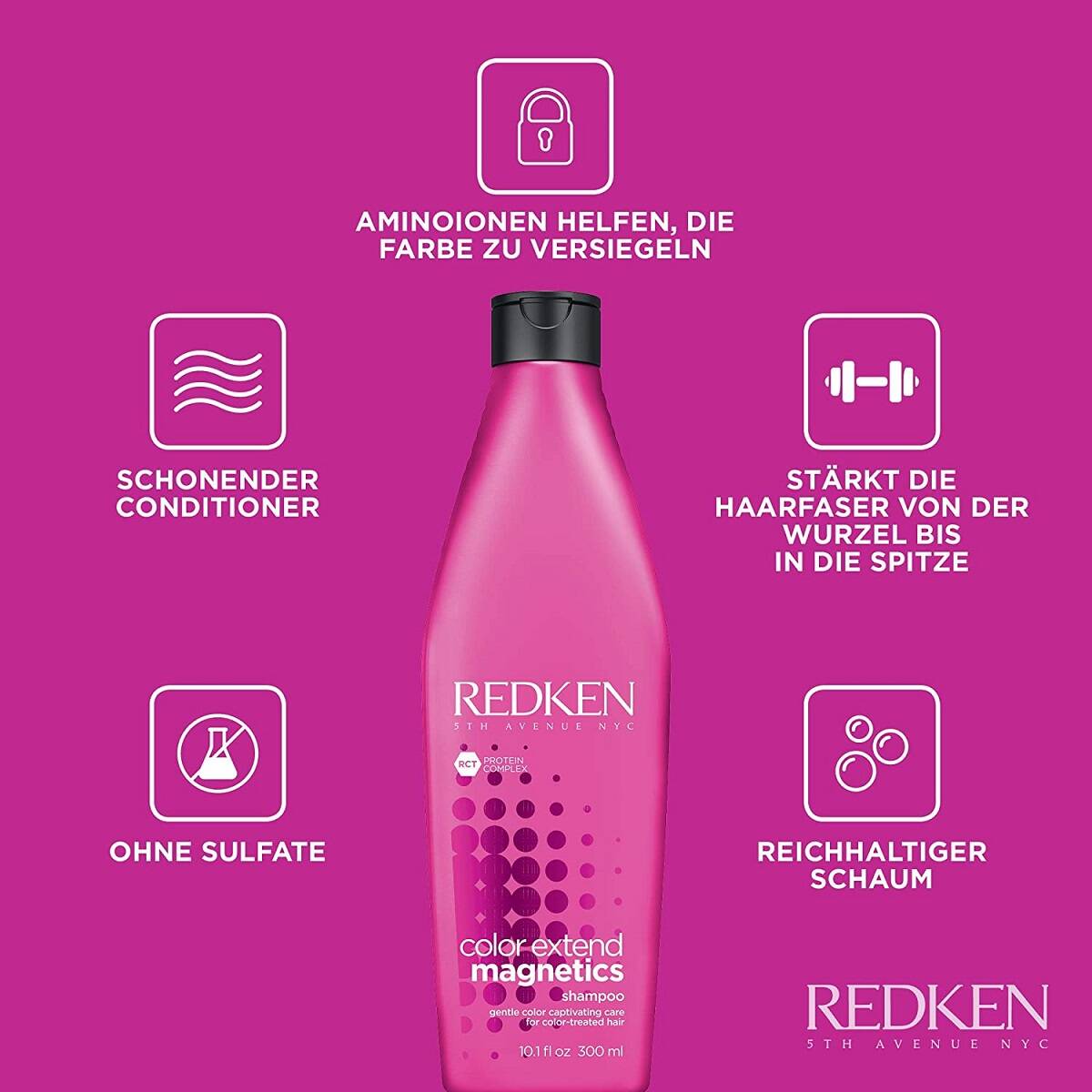 شامپو موی رنگ شده مگنتیک ردکن کالر اکستند محافظت و تثبیت رنگ مو، ترمیم کننده قوی و بدون سولفات (Redken Color Extend Magnetics shampoo 300ml)