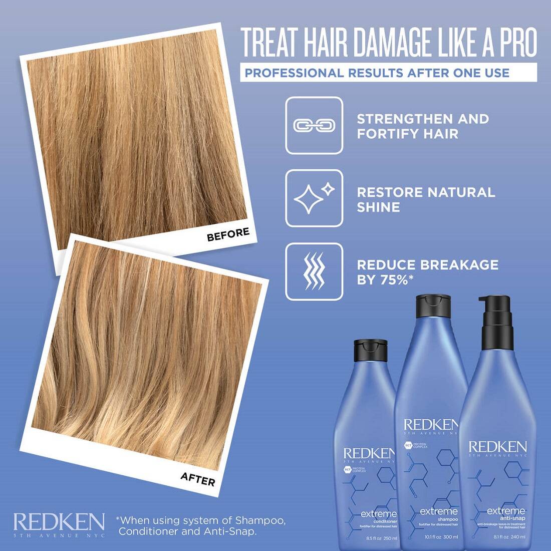 شامپو تقویتی موهای شکننده اکستریم ردکن - شامپو ترمیم و بازسازی کننده مو Redken ضد موخوره، تقویتی و بازسازی مو - Redken extreme shampoo 300ml