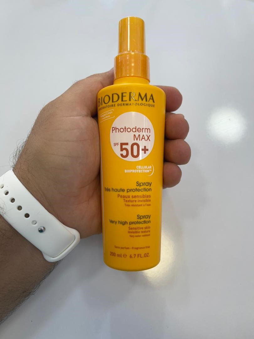 اسپری ضد آفتاب بایودرما مدل Photoderm max spf+50 حجم 200 میل | پوست حساس و ضد آب