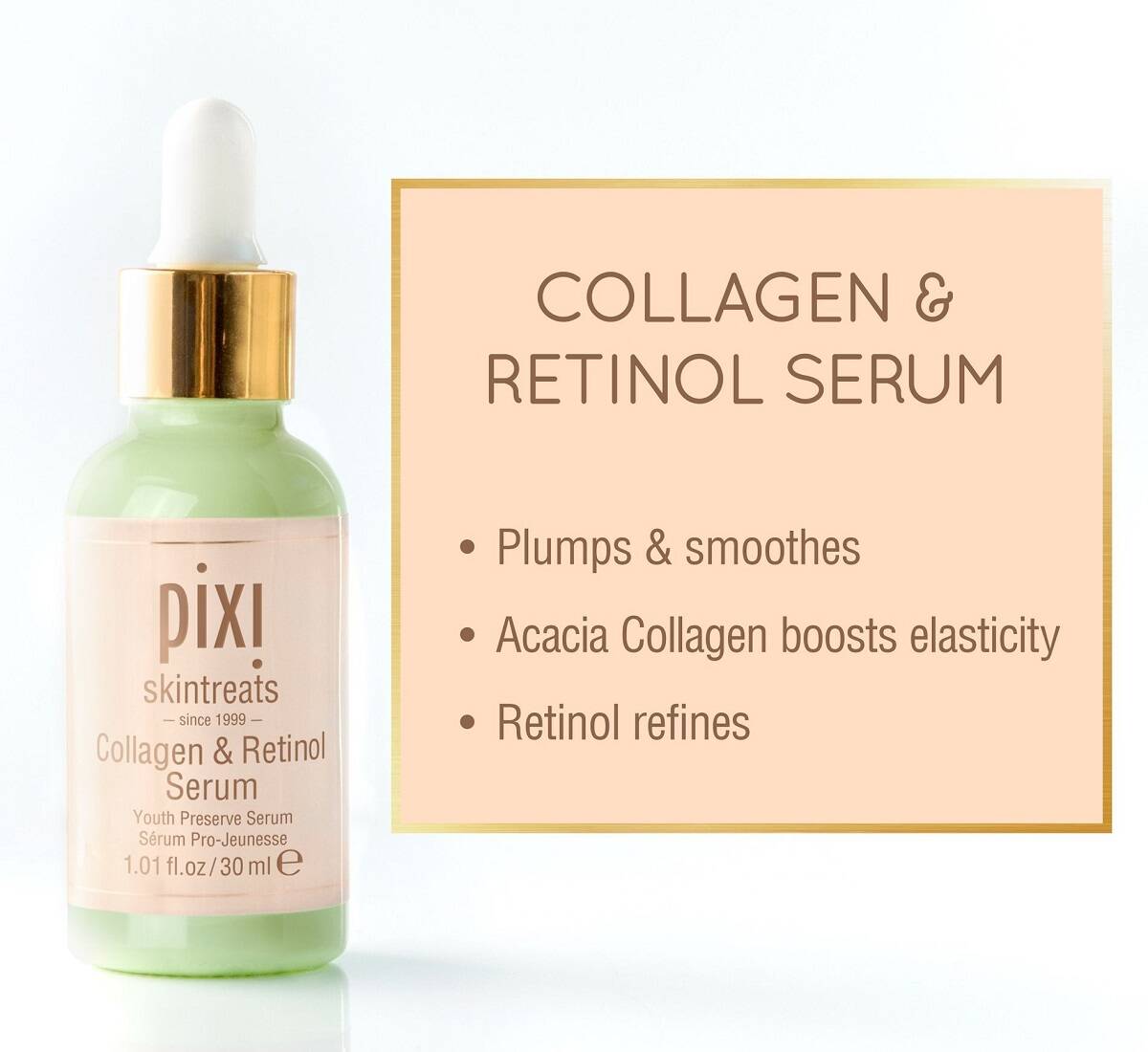 قیمت و خرید سرم کلاژن و رتینول پیکسی ضد پیری، ضد چروک جوانساز و بازسازی پوست صورت Pixi Collagen & Retinol Serum