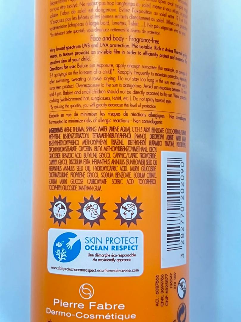 اسپری ضد آفتاب کودک اون Avene حاوی ضد آفتاب SPF50+ حجم 200 میل | بدون بو