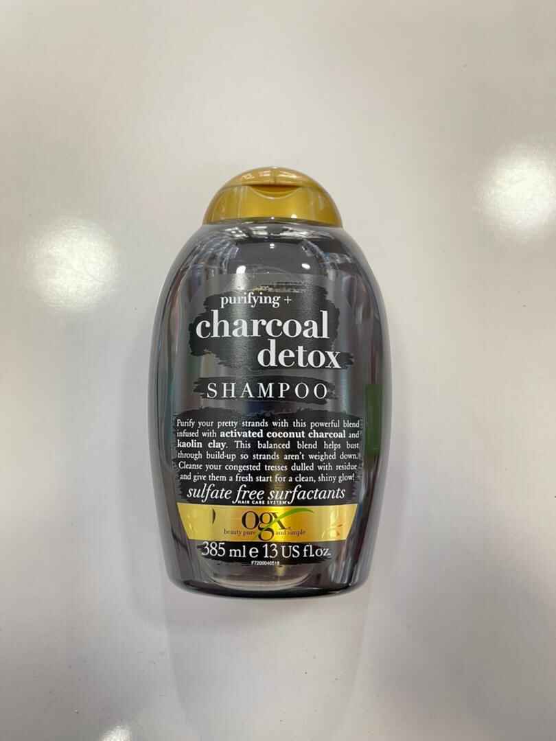 شامپو پاکسازی موی سر او جی ایکس OGX مدل زغال Charcoal detox حجم 385 میل | بدون سولفات، مناسب موی چرب، سم زدایی