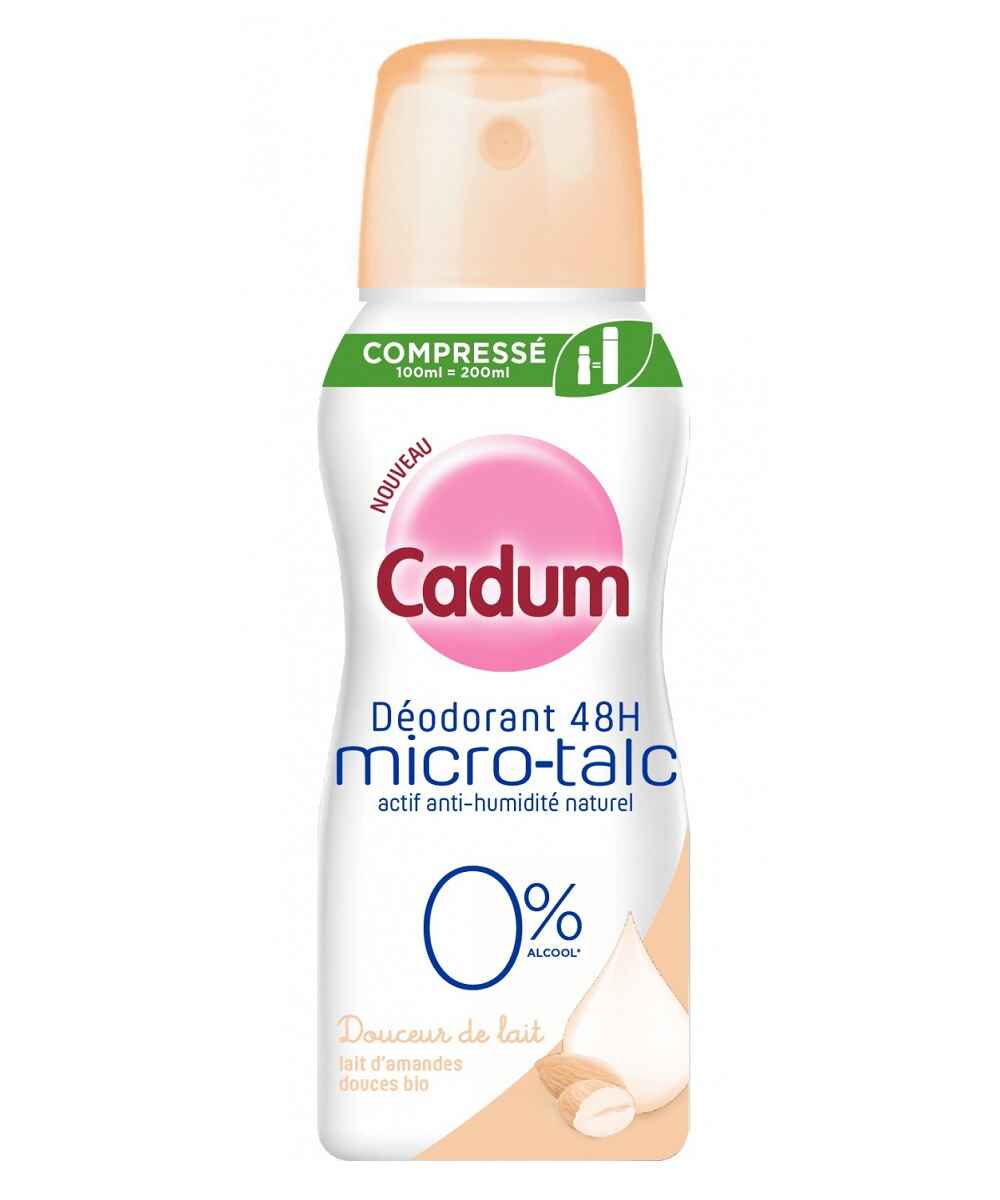 اسپری دئودورانت ضد تعریق ارگانیک میکرو تالک کادوم CADUM شیر بادام حجم 100 میل | بدون الکل، نمک آلمنیوم، عطر، پارابن