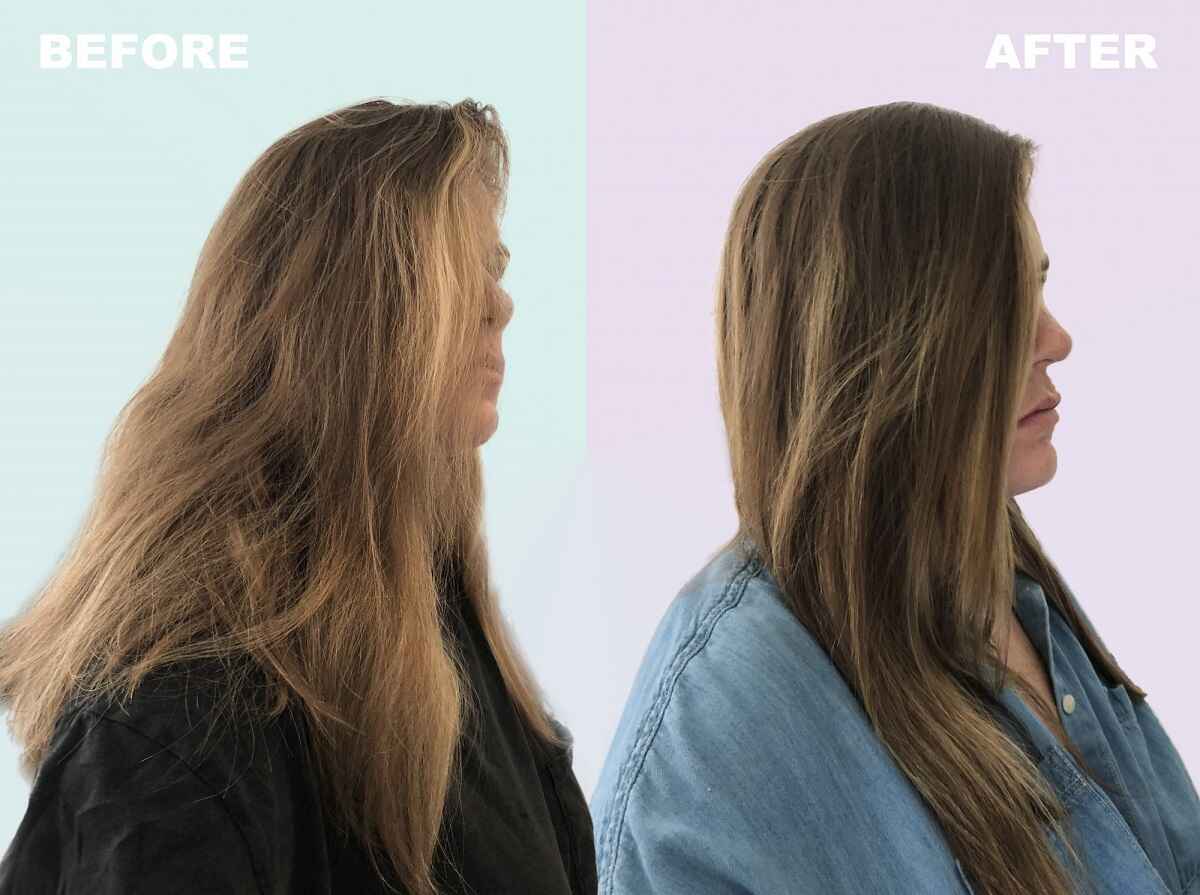 قبل و بعد استفاده از کرم مو احیا کننده قوی مو OLAPLEX مدل Bond Smoother