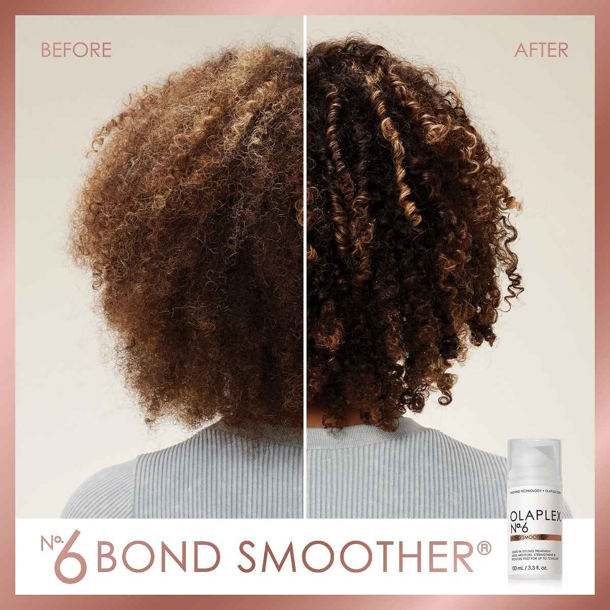 قبل و بعد استفاده از کرم مو ترمیم و صاف کننده قوی OLAPLEX مدل Bond Smoother