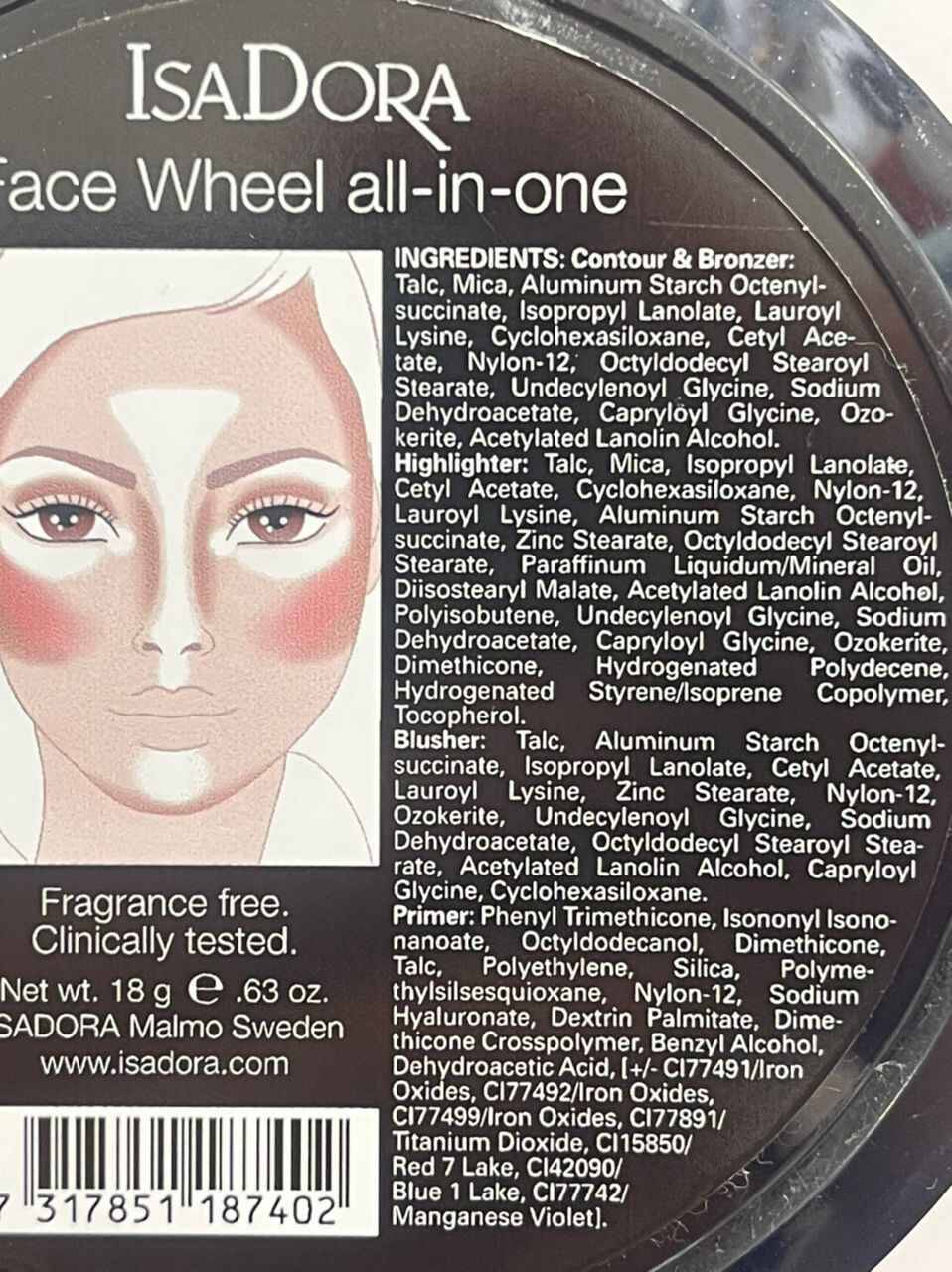 پالت آرایش صورت ایزادورا ISADORA مدل FACE WHEEL | رژ گونه، برنزر، هایلایتر، کانتور، پرایمر