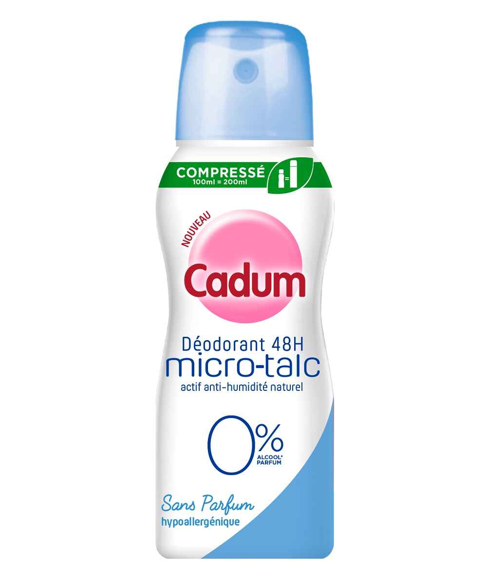 اسپری دئودورانت ضد تعریق ارگانیک میکرو تالک کادوم CADUM پوست حساس حجم 100 میل | بدون الکل، نمک آلمنیوم، عطر، پارابن