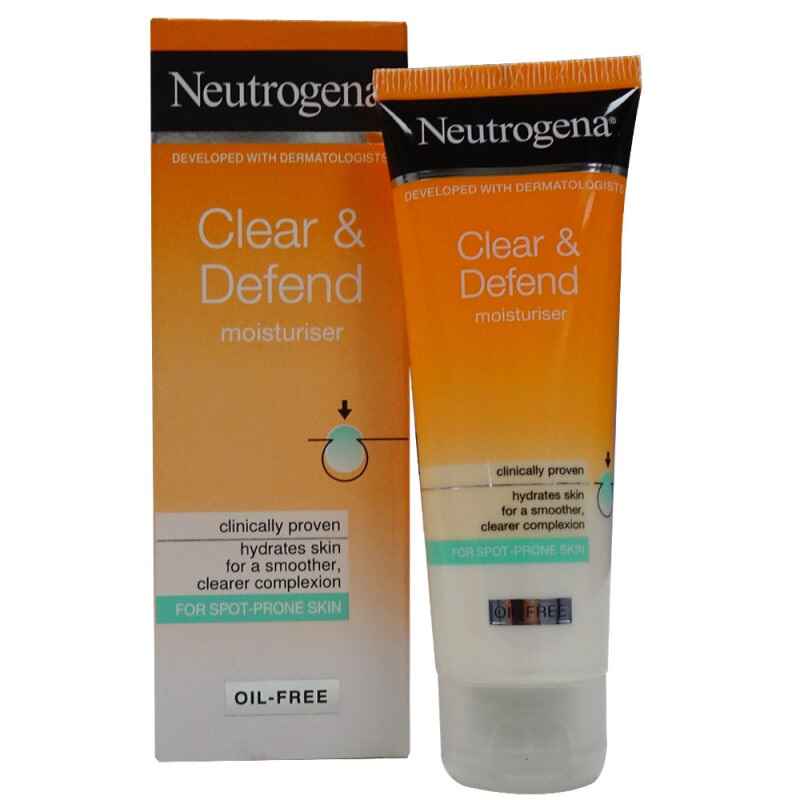 کرم مرطوب کننده پوست چرب نیتروژنا Neutrogena مدل کلیر اند دیفند CLEAR & DEFEND حجم 50 میل بدون چربی