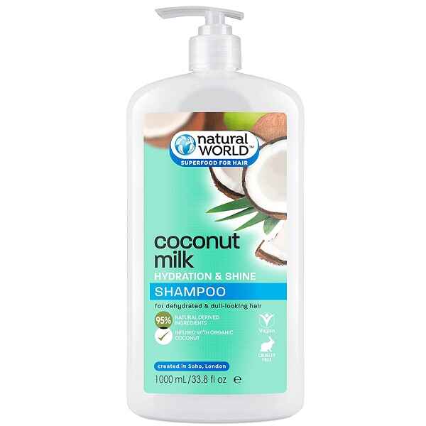شامپو آبرسان و براق کننده مو شیر نارگیل نچرال ورلد Natural World Coconut Milk حجم 1000 میل | موی خشک