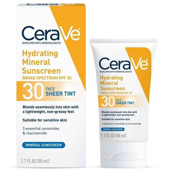ضد آفتاب مینرال رنگی سراوی CeraVe مدل Hydrating حجم ۵۰ میل | SPF30، غیرچرب، مناسب پوست حساس