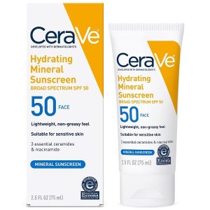 کرم ضد آفتاب مینرال سراوی CeraVe مدل آبرسان Hydrating حجم ۷۵ میل | SPF 50، مناسب پوست حساس