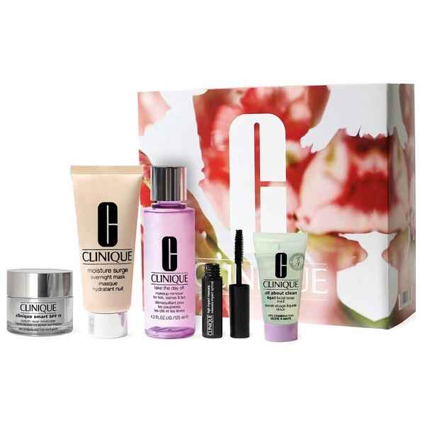 ست مراقبتی پوست کلینیک CLINIQUE مدل Spring Essentials | پاک کننده آرایش، مرطوب کننده، ماسک شب، ریمل، ژل شست‌وشو
