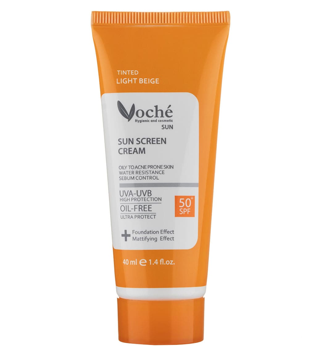 کرم ضد آفتاب رنگی وچه Voche دارای SPF50 مناسب پوست چرب