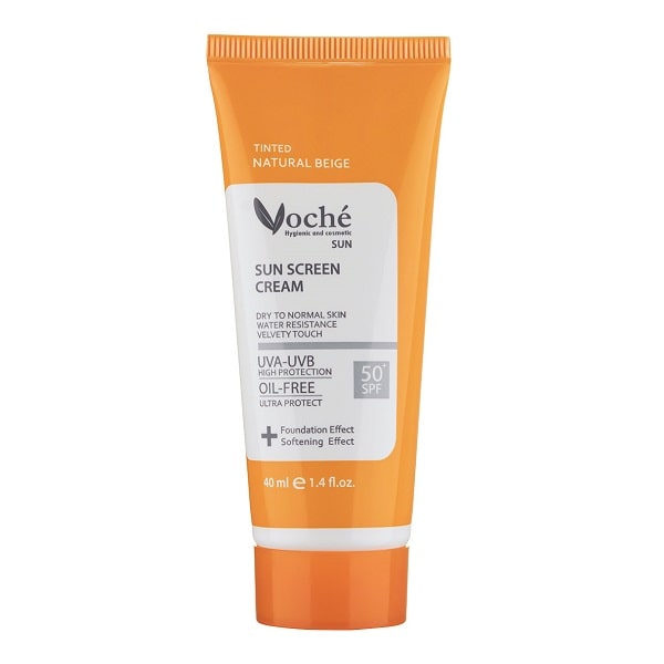 کرم ضد آفتاب رنگی وچه Voche دارای SPF50 حجم 40 میل|مناسب پوست‌های خشک و معمولی، بژ روشن